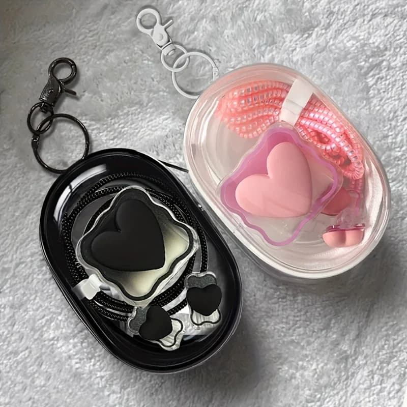 6PCS Charging Cable Travel Storage Case For iPhone 20W 18W Love Heart Charger Head Protective Cover Organizer Winder Accessories