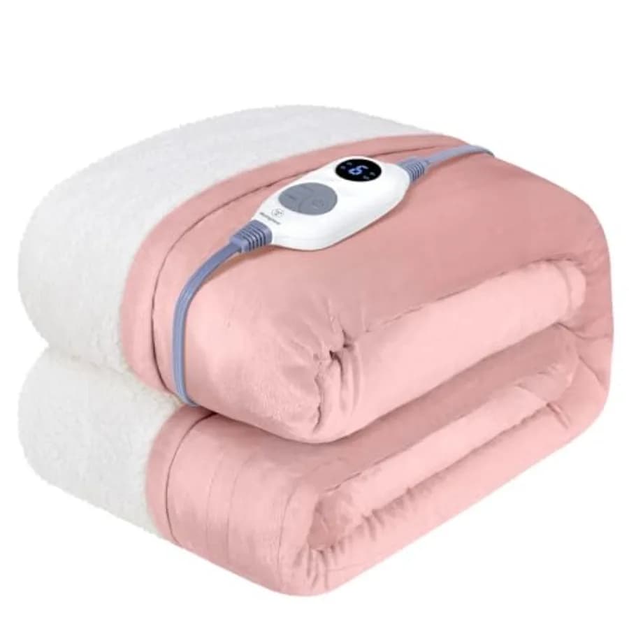 Coperta Elettrica Riscaldata in Morbido Flanella e Sherpa con 10 Livelli di Calore, Spegnimento Automatico Dopo 12 Ore, Riscaldamento Rapido, Lavabile in Lavatrice