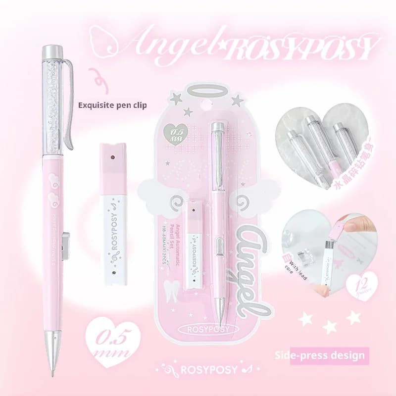 RosyPosy Crystal Mechanical Pencil Set,Ins Style Side Press Design 0.5mm Drawing&Sketching Pencil For Kids Student School Office