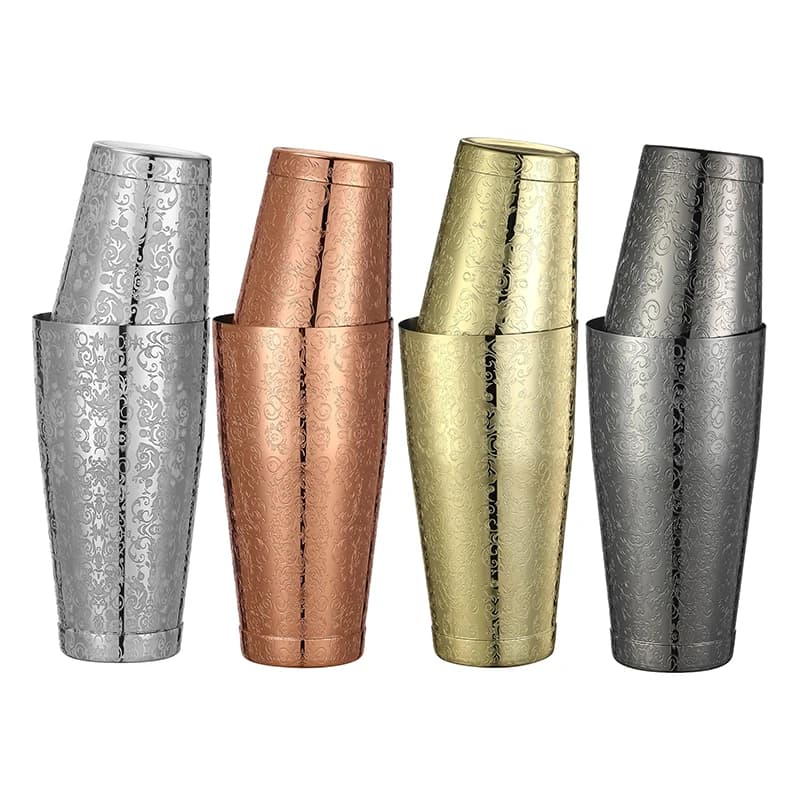 Shaker per cocktail Boston con set di scatole per martini con motivo inciso - 800 ml e 500 ml