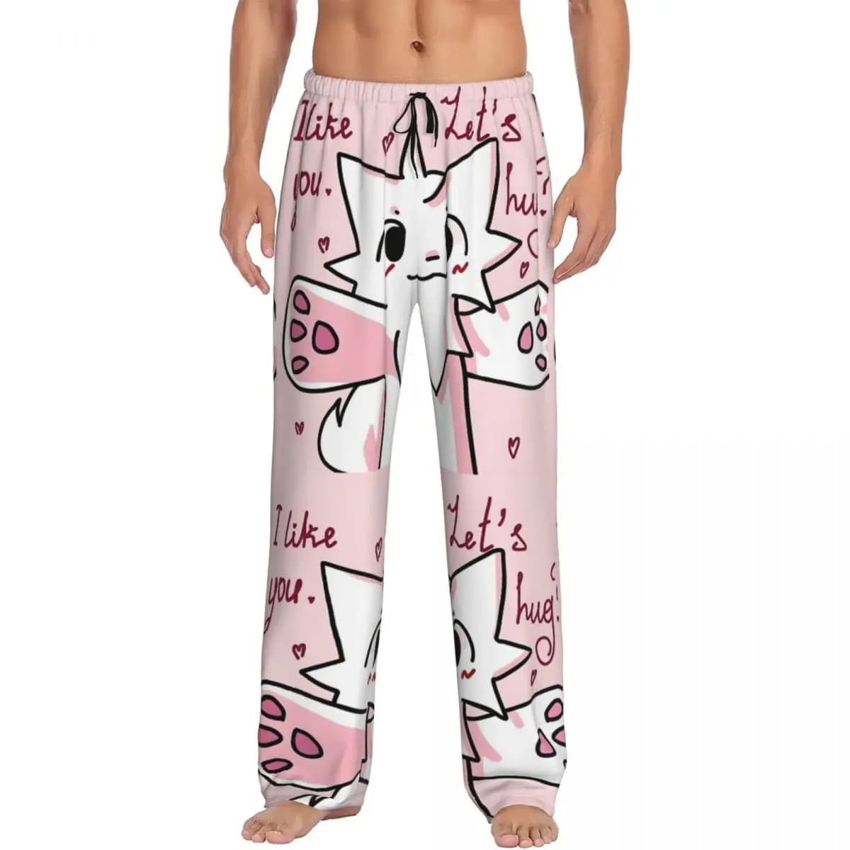 Pantaloni del pigiama personalizzati Boykisser Silly Cat Indumenti da notte Cintura elastica da uomo Pantaloni da salotto per il sonno con simpatici cartoni animati con tasche