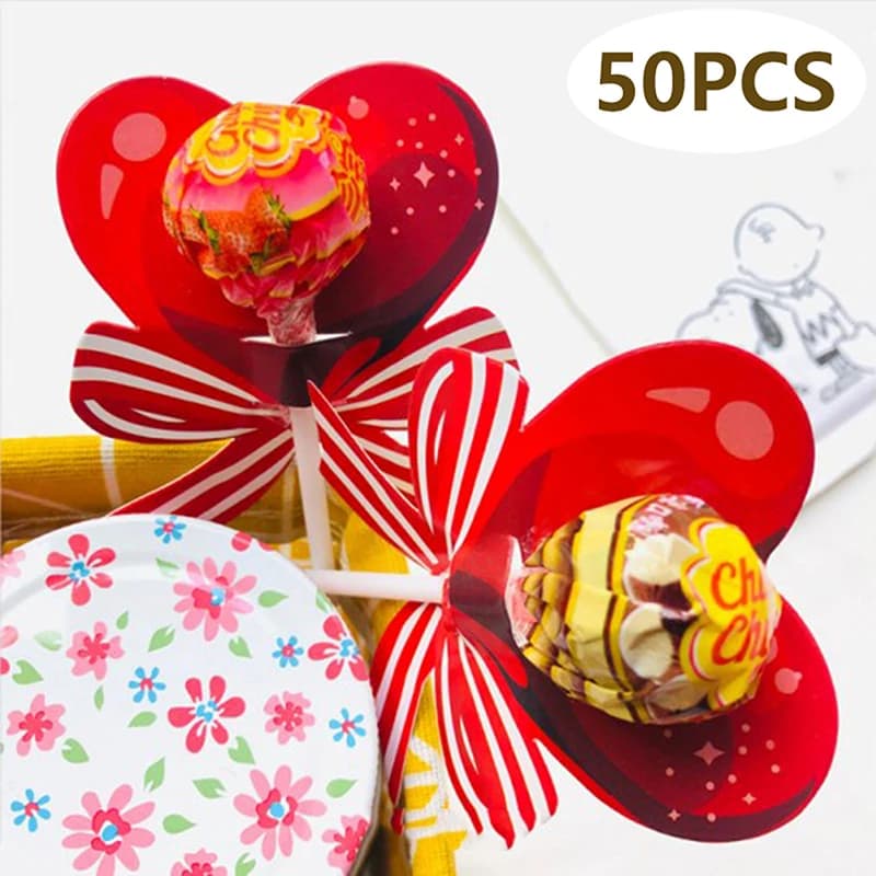 50 pezzi di carte decorative lecca-lecca con fiocco a cuore rosso per forniture per feste di compleanno di nozze Decorazioni di caramelle per adulti Bomboniere per ospiti