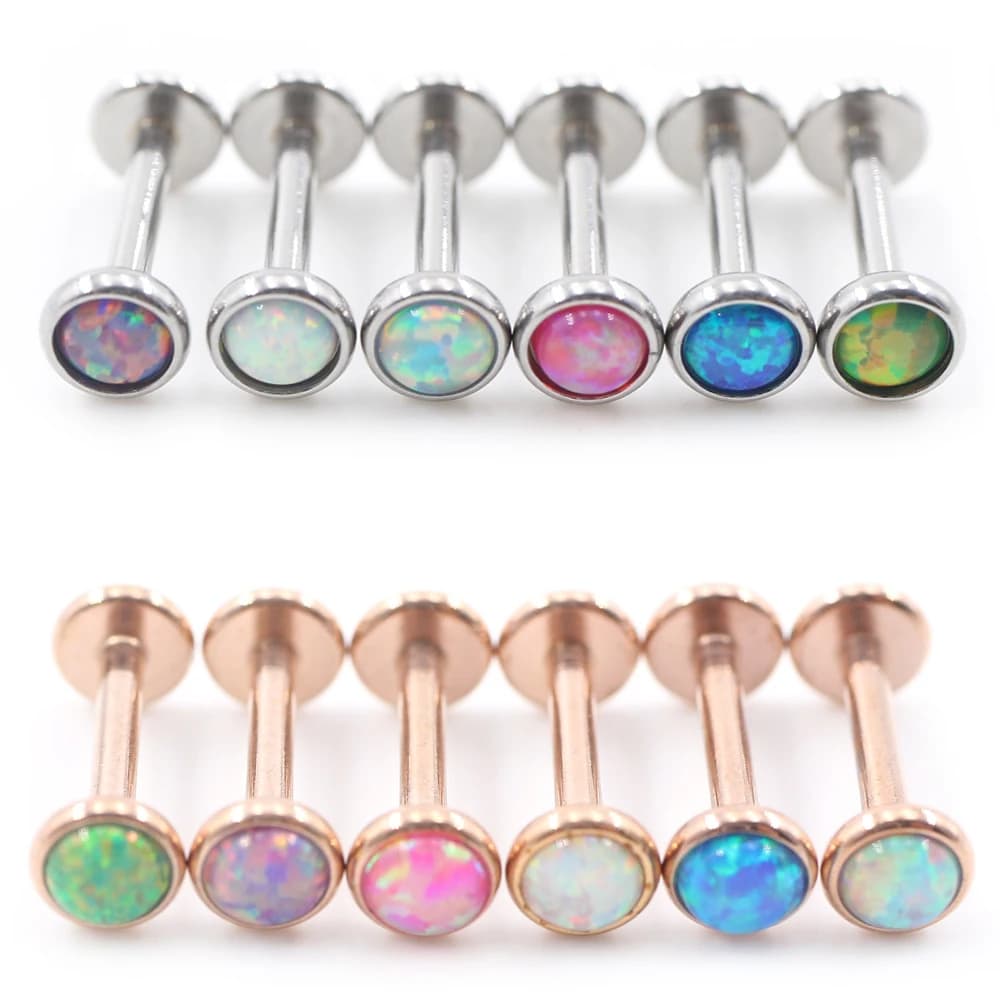Alisouy 1 pz in acciaio inox opale pietra Labret labbro lingua anelli orecchio Tragus Helix cartilagine orecchini Piercing gioielli per il corpo