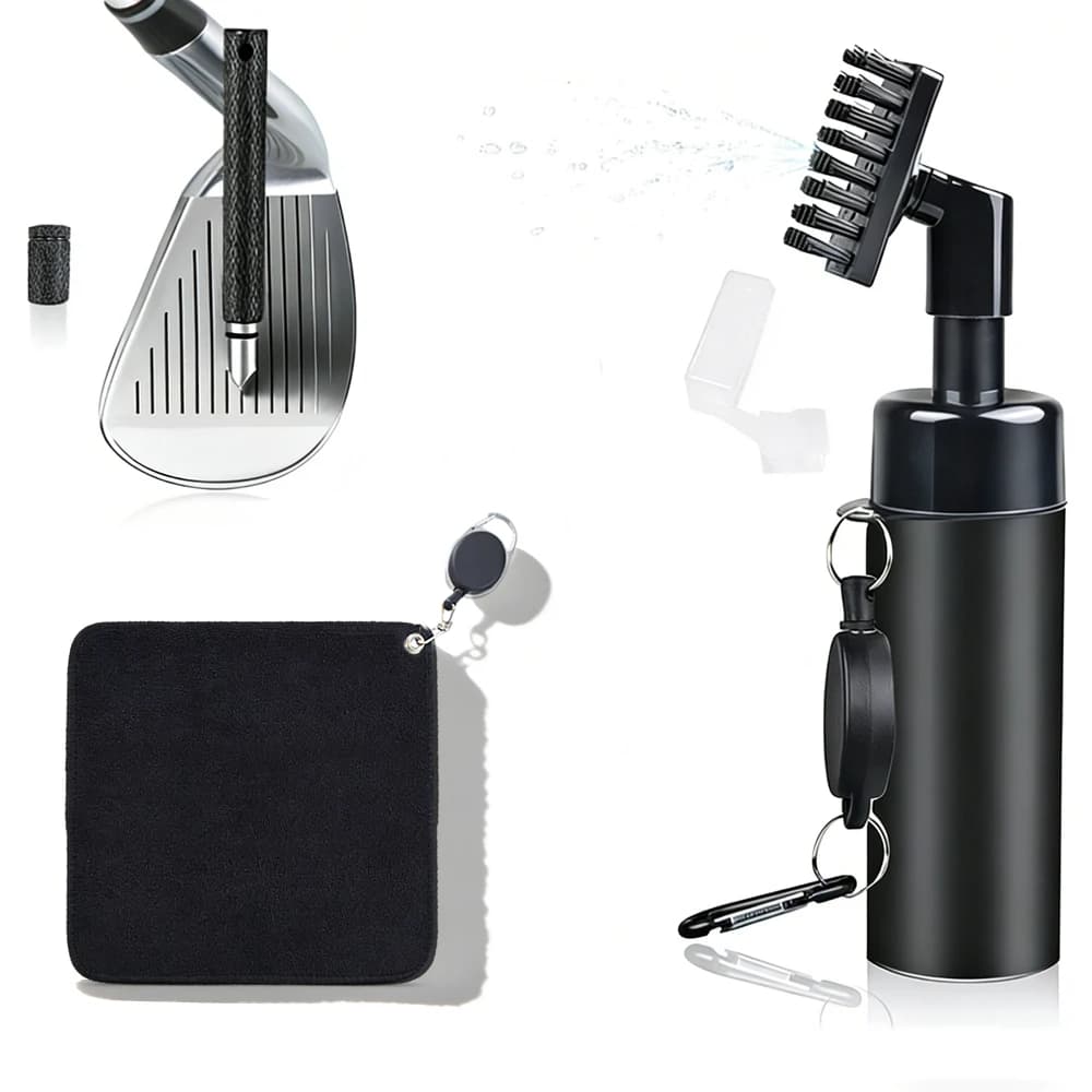 Kit di Pulizia per Mazze da Golf 3 in 1 con Asciugamano, Bottiglia Spray e Spazzola, Set di Strumenti Portatili per la Pulizia delle Scanalature, per Uso sul Campo da Golf