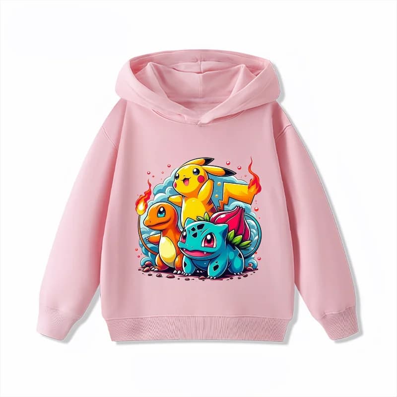 Pikachu Printed Kids Hoodie, Unisex Toddler Fleece Pullover Coat, Thick Warm Casual Hooded Top for Autumn Winter