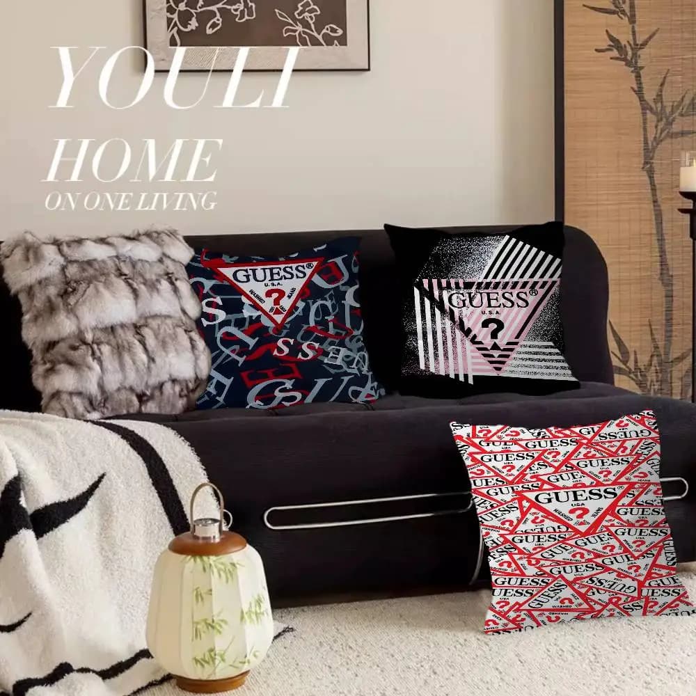 P-Guess-s-y Pillow Covers Cartoon Sofa Decorative Home Double-sided Printing Short Plush Cute Cushion Cover