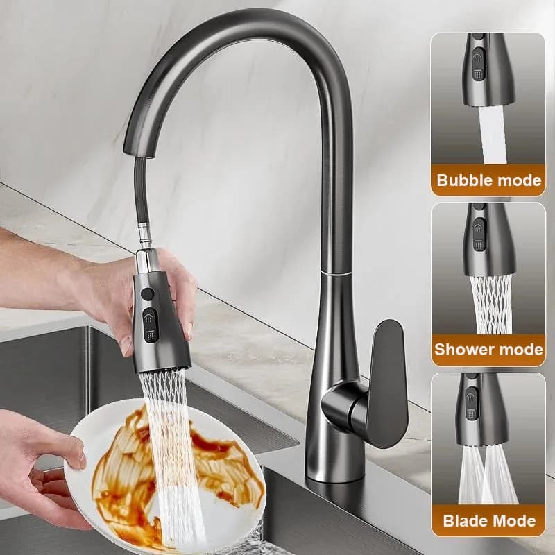 Rubinetto da cucina in ottone addensato Montaggio su piano Beccuccio estraibile Lavello da cucina Miscelatore Rubinetto con ugello spruzzatore a flusso singolo