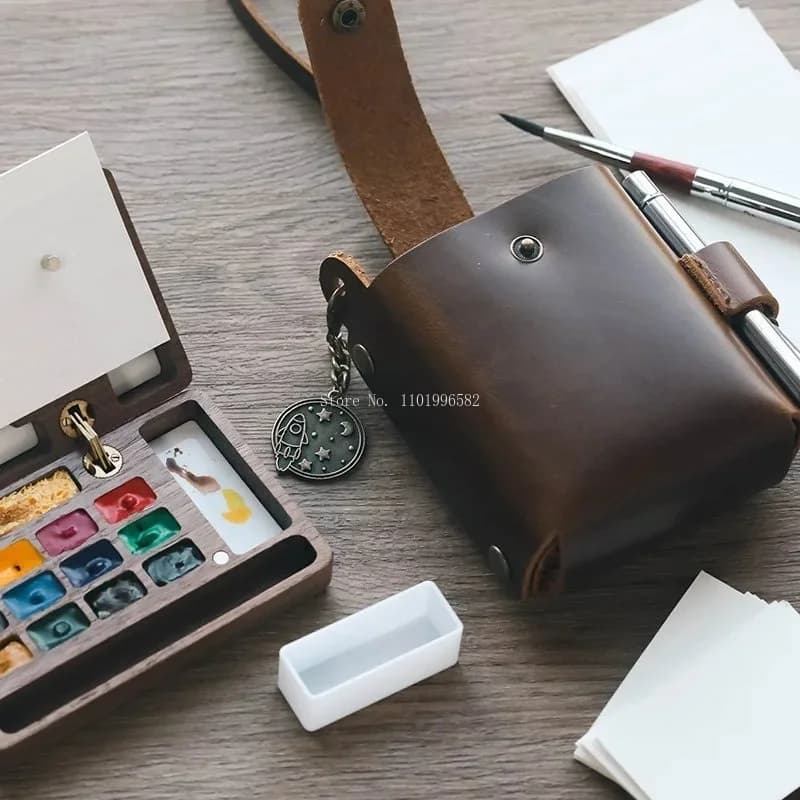 Mini Portable Painting Bag Watercolor Paint Box Genuine Leather Storage Bag Palette Dedicated Bag Artist Outdoor Travel Set