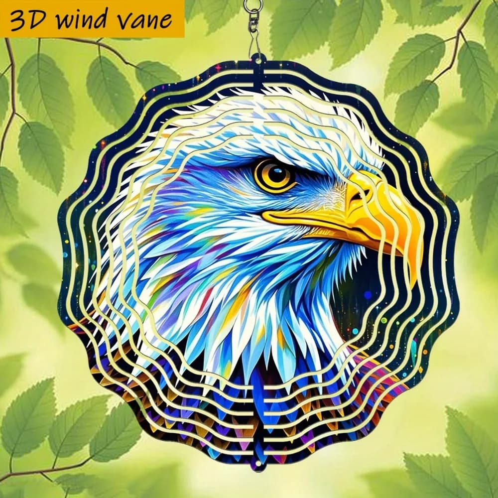 Eagle Wind Chimes 360 Rotating Weathervane Bright Blue White Feather Garden Decoration Hanging Ornament Unique Valentine Gift