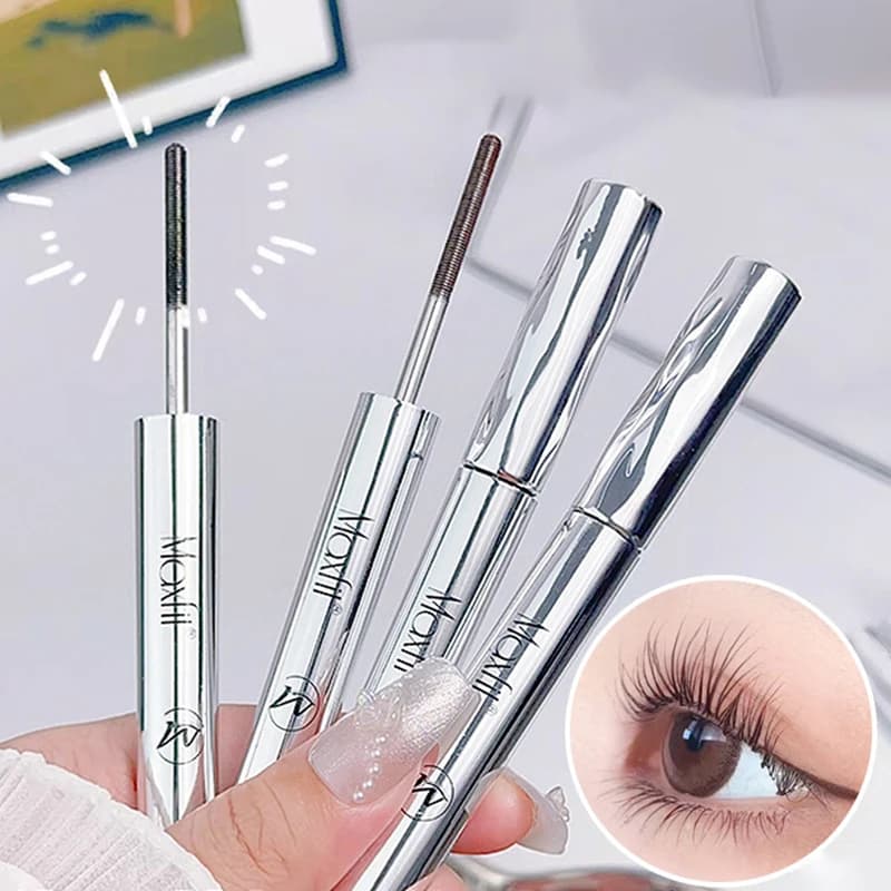 Mascara in Metallo con Applicatore in Ferro, Impermeabile, con Fibre di Seta, Nero, per Extension Ciglia Lunghe e Incurvate, Non Grumolante, Cosmetico per il Trucco Occhi