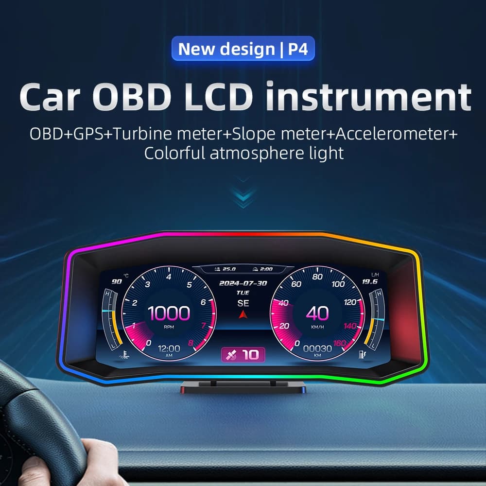 P4 Auto EOBD LCD Head Up Display OBD2 GPS Doppio Sistema Proiettore Auto Elettronico HUD Misuratore di Pendenza Turbina Pressione Olio Temperatura di Scarico