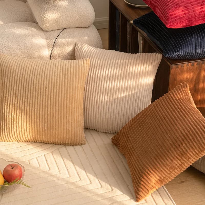 2026 Boho Striped Synthetic Fur Cushion Lining Solid Square Feeder House Living Sofa Cushion Decoration
