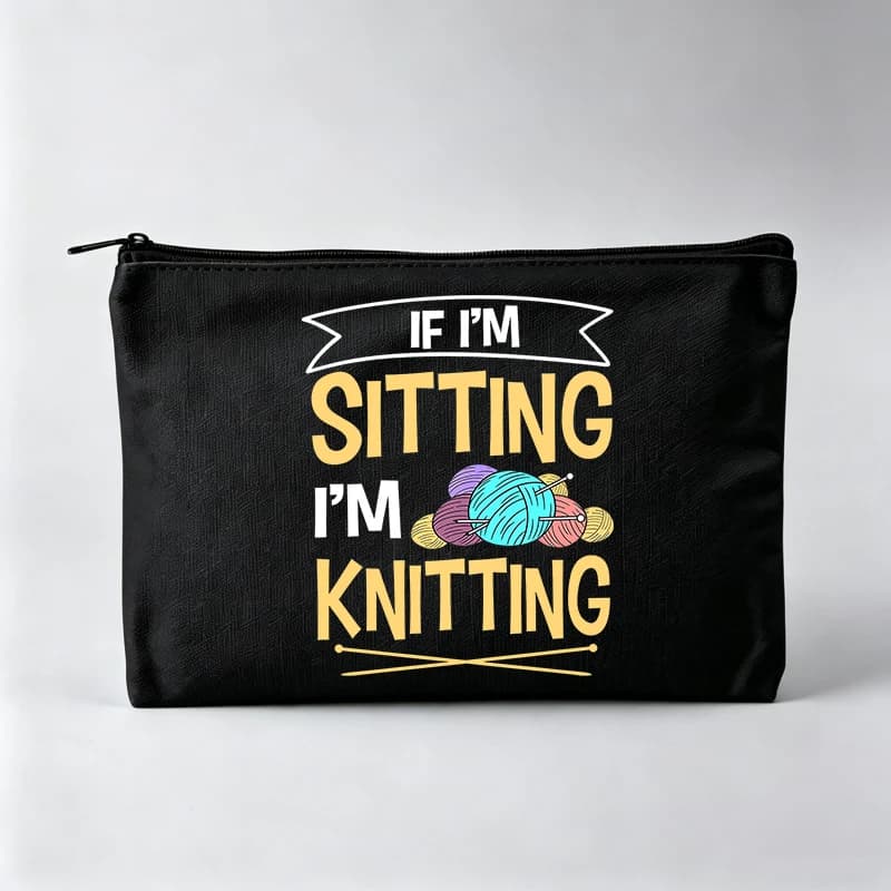 Women's Knitting Pattern Cosmetic Bag with Typography Print, Casual Makeup Pouch for Daily Use