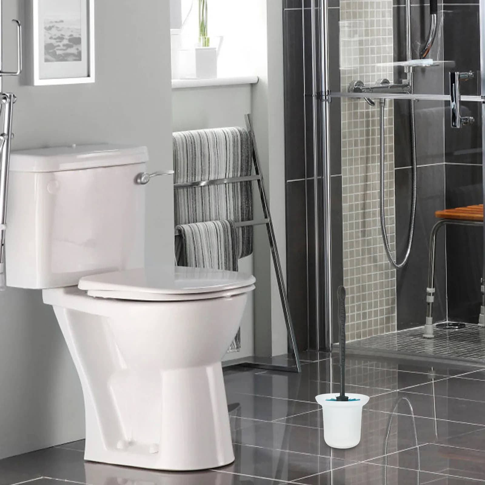 Porta scopino WC satinato con base in vetro, contenitore per scopino da bagno domestico, porta scopino igienico