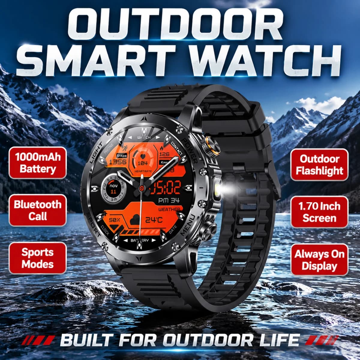 LIGE 1000mah Battery Smart Watch New Men Wristwatch LED Flashlight Bluetooth Call Heart Rate Waterproof Outdoor Sport Smartwatch