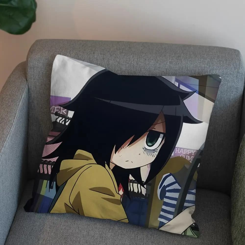 Federa per cuscino Anime Kuroki Tomoko per auto, divano, decorazione per la casa, stampa fronte-retro, copricuscino quadrato in peluche
