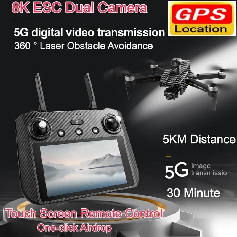 Drone Brushless 8K ESC con Doppia Fotocamera GPS, Gimbal a 3 Assi, Fotocamera HD 8K, WiFi 5G FPV 5KM, Rilascio Aereo con Un Clic, Quadricottero RC Giocattolo