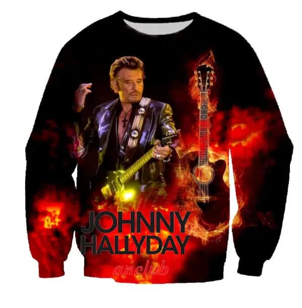 2025 Nuovo popolare cantante Johnny Hallyday 3D stampa manica lunga girocollo T-shirt uomo donna moda top tees Rock Band T Shirt Fan