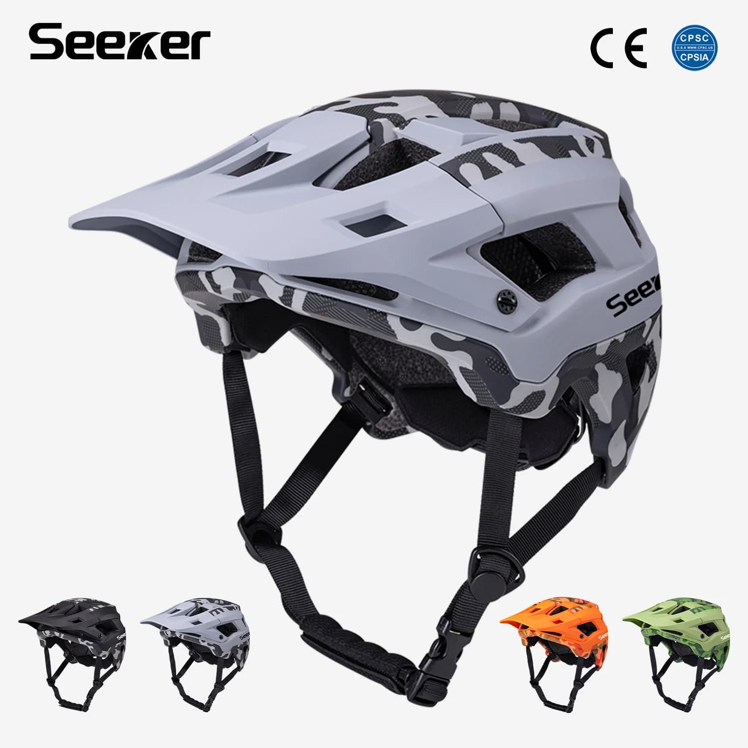 Casco da mountain bike mimetico Seeker, casco da bici da strada monopezzo comodo e leggero, casco da bici fuoristrada resistente agli urti