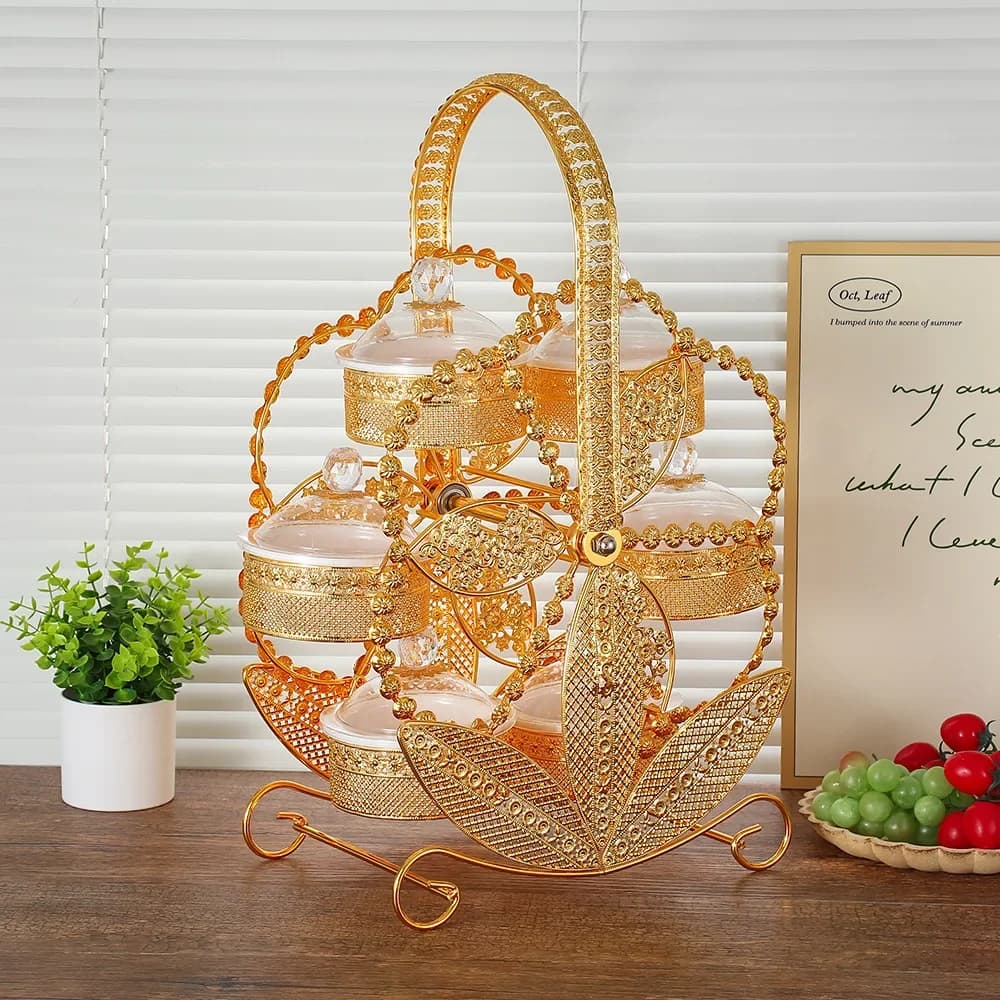 New wrought iron acrylic dried fruit box, exquisite high-end windmill rotating snack plate, creative living room fruit plate