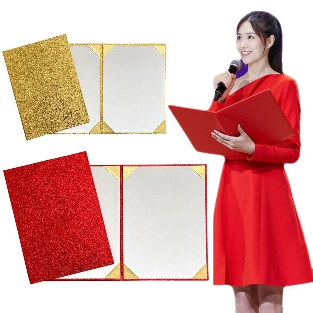 1Pcs New Surface A3 A4 Paper Hardcover PU Leather Thicken Certificate Cover Red Gold File Page Folder Signing Contract