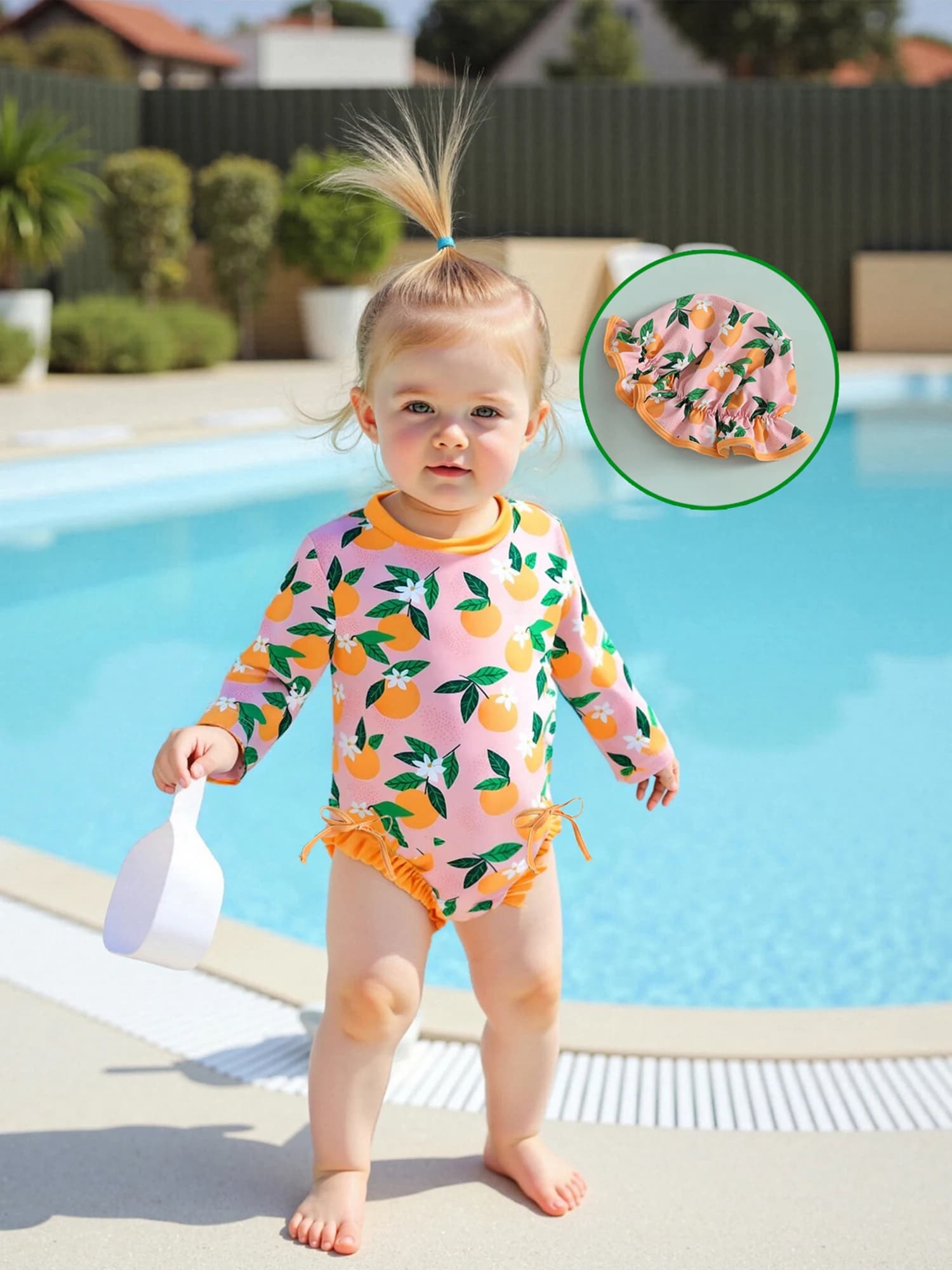 Set swimsuit Rash Guard with volant and Scottish girl floral pattern with matching bathroom headset for kids - cute baby