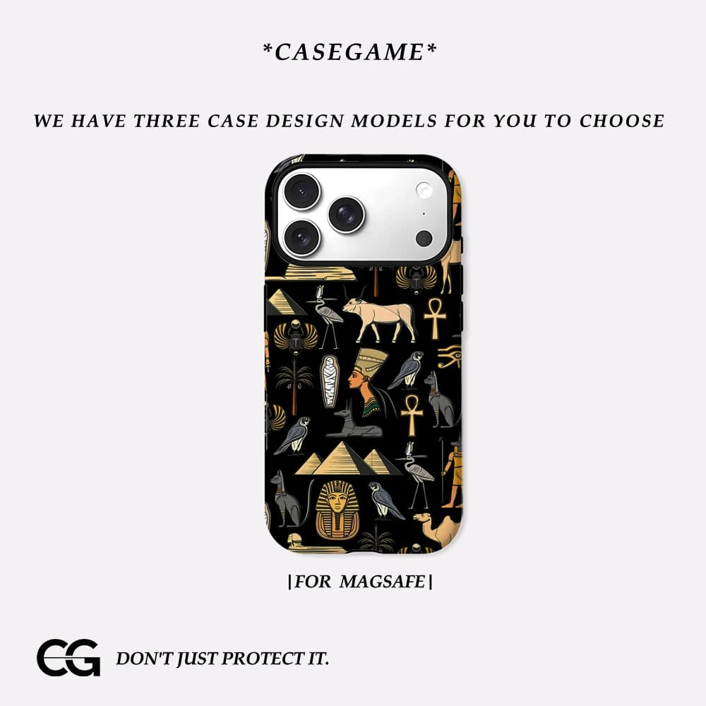 Casegame Cover Opaca Antiurto per iPhone 17 16 15 14 Plus 13 Pro Max con Simboli Egizi, Compatibile con MagSafe, in PC Rigido