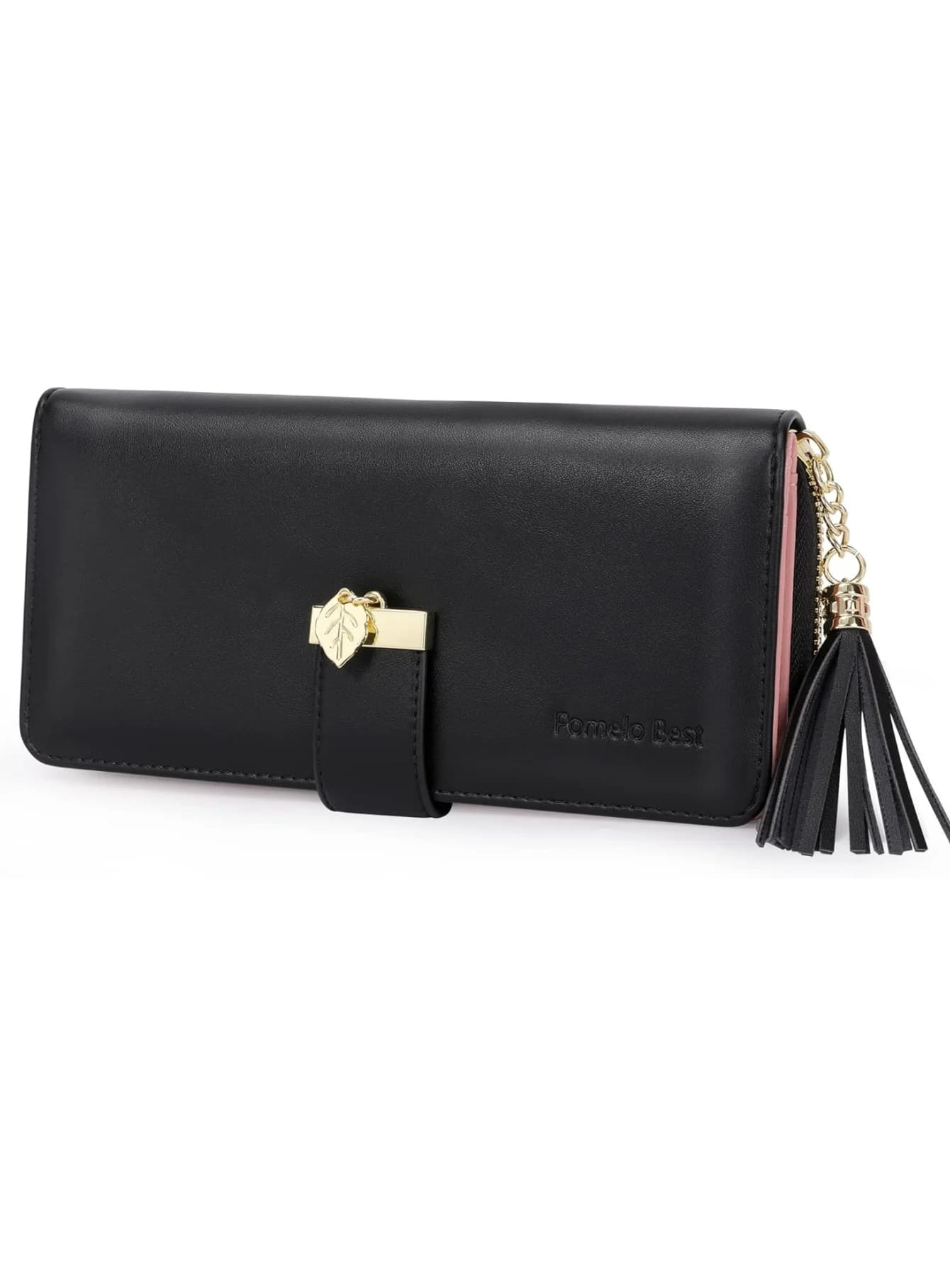 Portafoglio da donna Pomelo Best Solid Color - Pochette con cerniera multi-card in vera pelle con blocco RFID