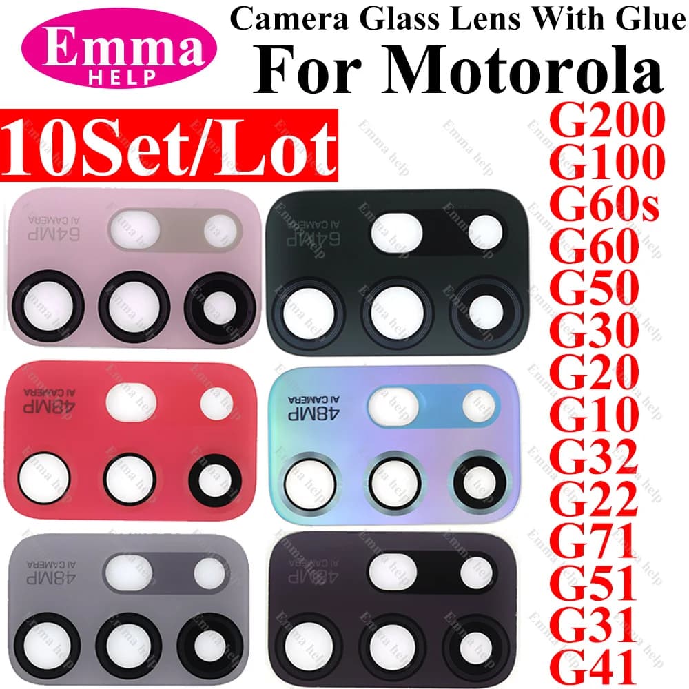 10 pezzi/confezione Lente in vetro per fotocamera posteriore per Motorola G30 G20 G10 G32 G71 Moto G51 G60 G50 G30 con adesivo