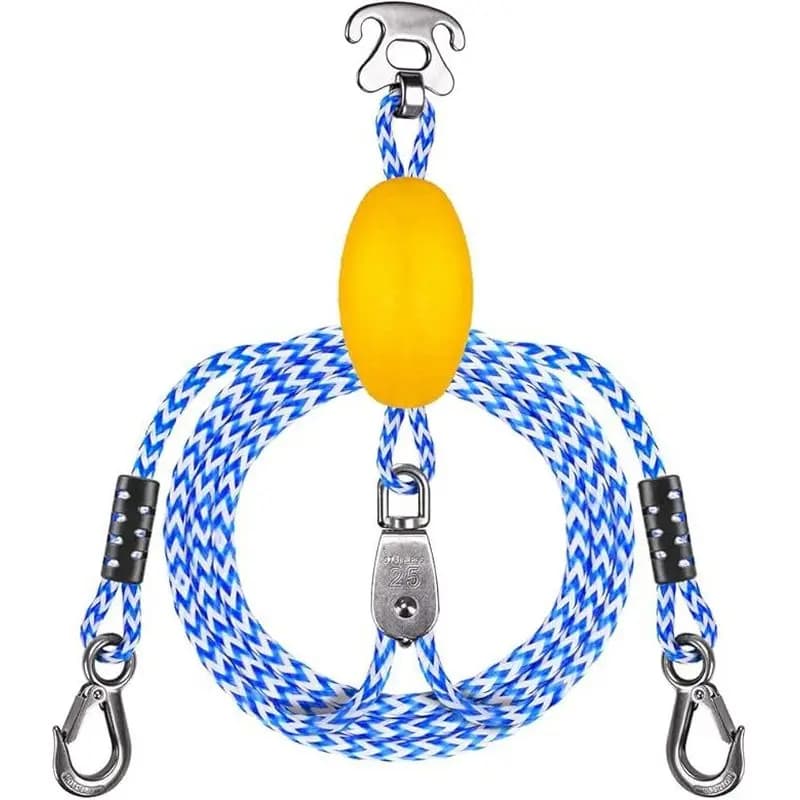 Heavy-duty boat Tow Rope with Dual Hook Pulley System for Kayak Surfboard and Raft Towing up to 4800 lbs Breaking Water Sports