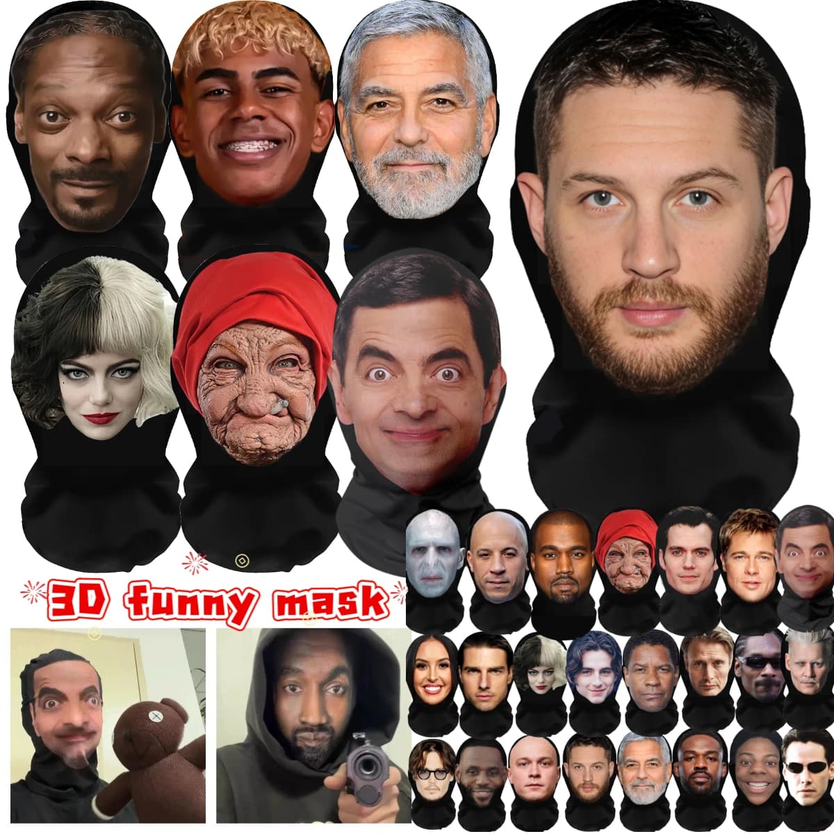 New Realistic 3D Face Mask for Women and Men, Cosplay Accessories, Halloween Mask, Network Copricapo