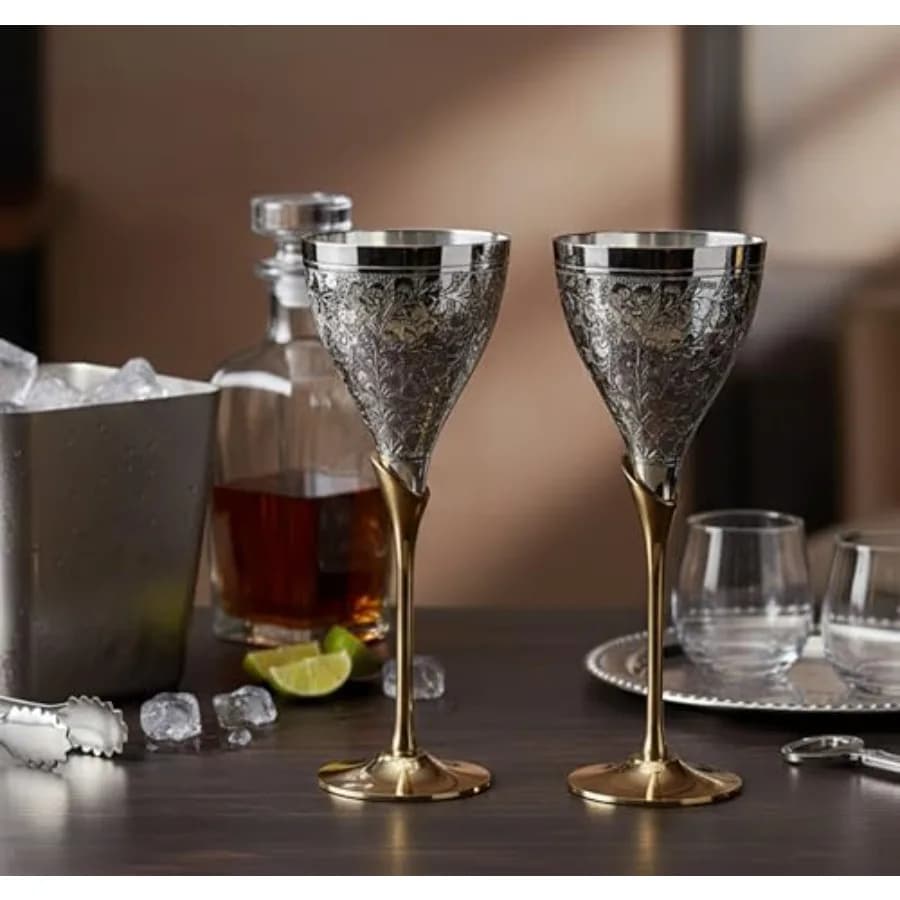 Set di calici da champagne e coppe da vino in ottone inciso eSplanade - Argento lucido