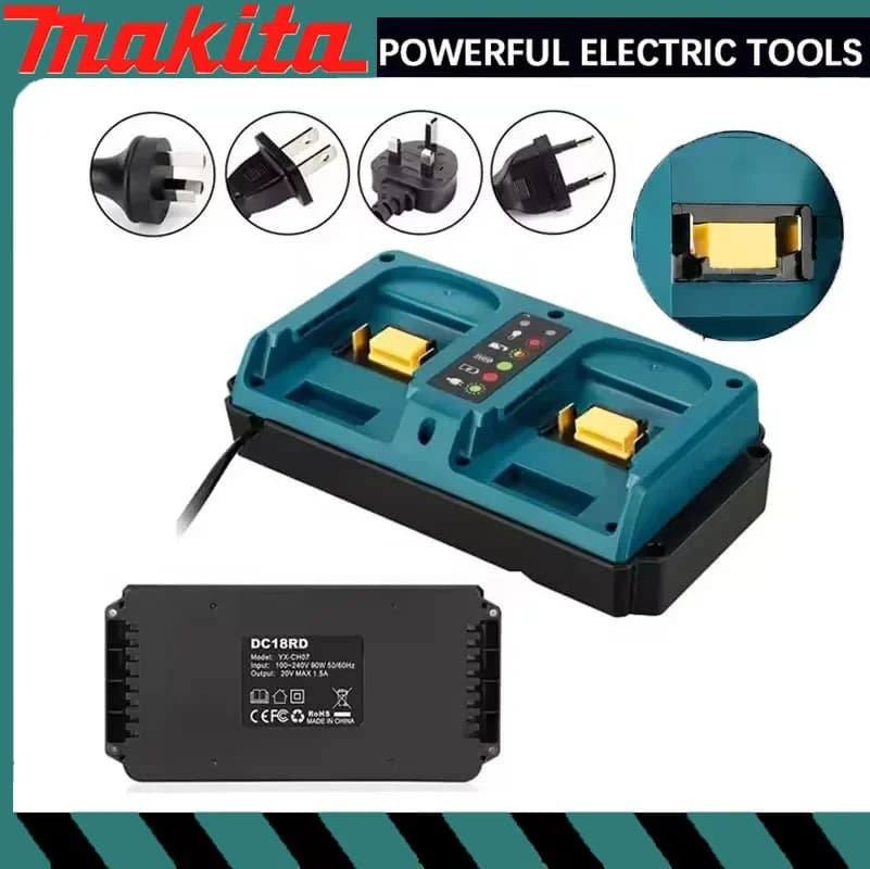 Caricabatterie doppio Makita 18V con spina EU/US, ricambio per Makita 18V Li-ion ricaricabile, per BL1815 BL1820 BL1830, caricatore rapido
