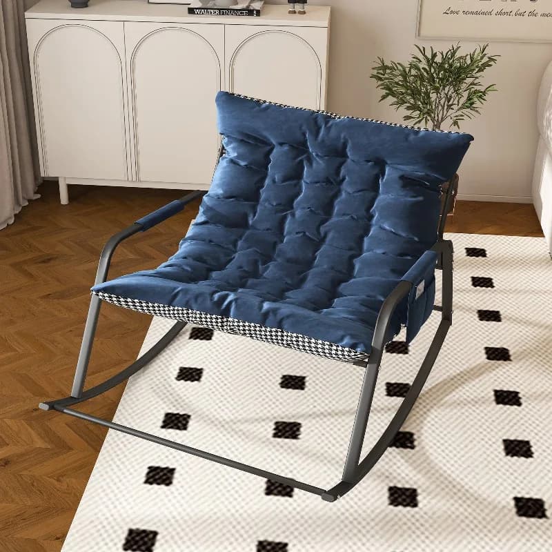 Sedia a dondolo con contenitore, cuscino e braccioli, poltrona reclinabile ergonomica per tutte le stagioni