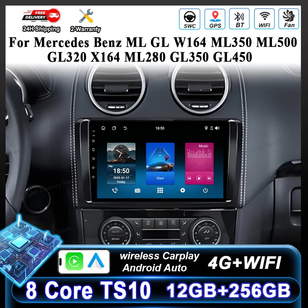 Autoradio Android 16 per Mercedes Benz ML GL W164 ML350 ML500 GL320 X164 ML280 GL350 GL450 con Carplay Bluetooth e lettore multimediale 4G