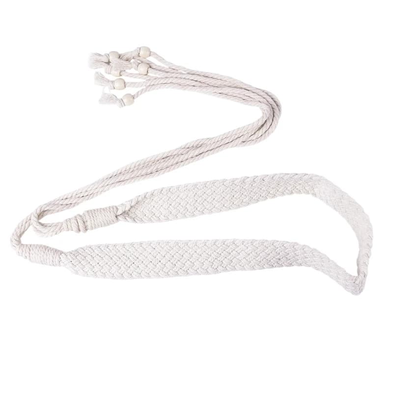 39BC Simple Woven Bead Belt for Women Breathable Cotton Linen Adjustable Fashion Belt Everyday Wear Essential