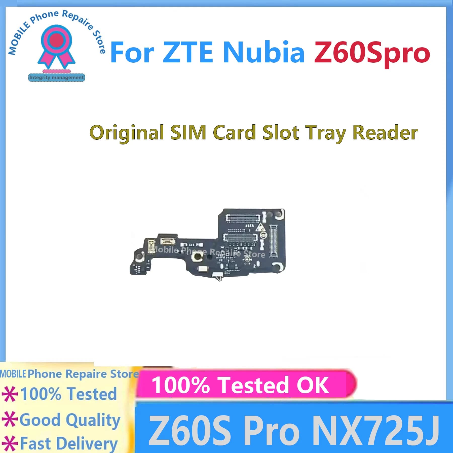 Original SIM Card Slot Tray Reader For ZTE nubia Z60S Pro Holder Board Microphone Mic Flex Cable Mobile Plate For Nubia NX725J