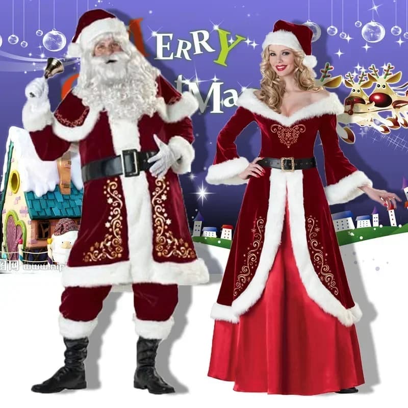 Costume natalizio da uomo deluxe, cosplay, coppia, uniforme da Babbo Natale