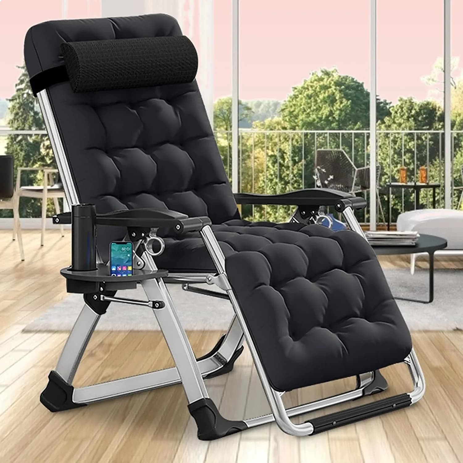 DoCred Comfy Folding Recliner Chair with Removable Cushion for Indoor Outdoor Living Room Patio