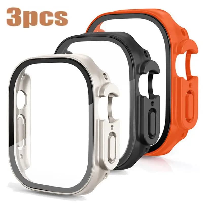 Confezione da 3 pezzi in vetro temperato + custodia protettiva per schermo in PC per Apple Watch Ultra 3 49mm per iwatch serie Ultra 3 2 1 49mm