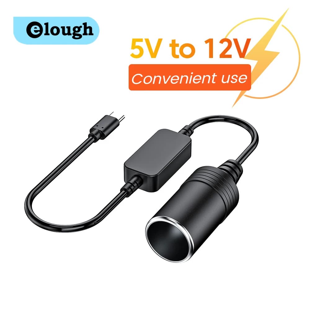 USB/Type C Male 5V to 12V Lighting socket Female Step Up Vehicle Auto Boost Power Cable for Dash Cam GPS Auto Connect Light