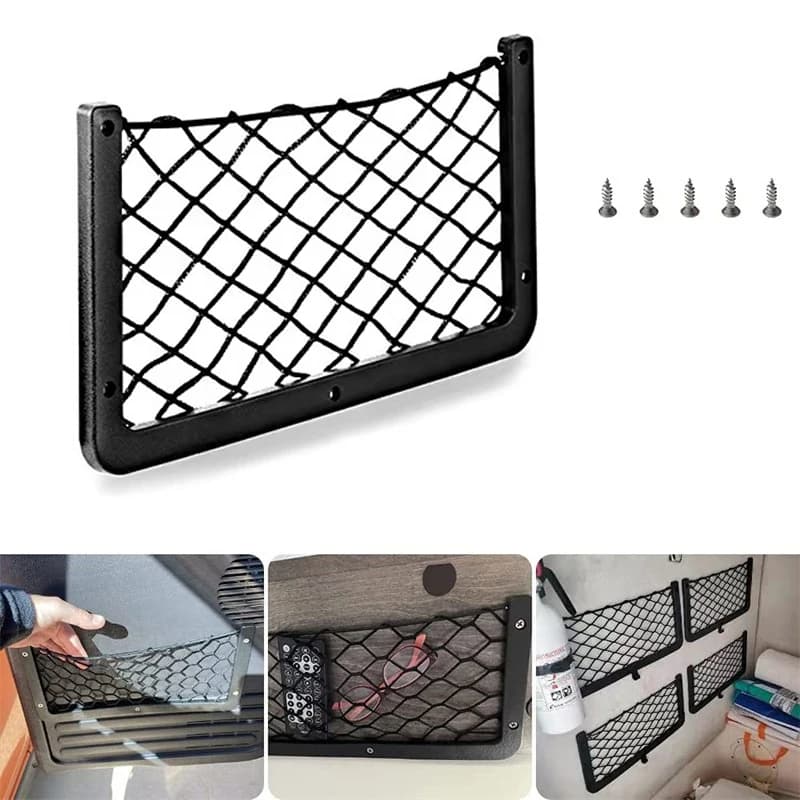 1 pz rete portaoggetti per auto cintura elastica in rete per carico organizer per schienale per autobus roulotte accessori per veicoli da campeggio