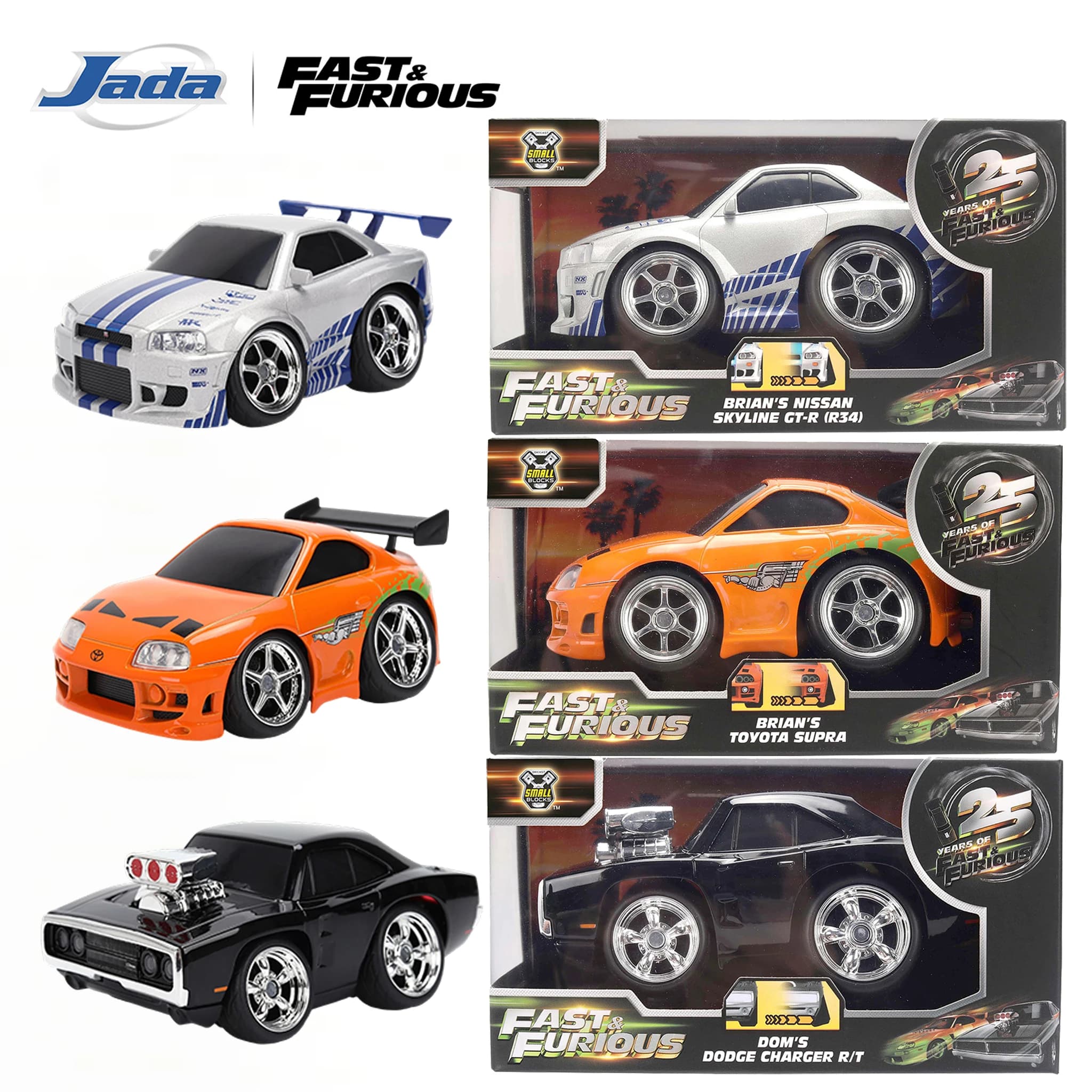 JADA Toy Cars 1:28 Fast & Furious 25th Anniversary Small Blocks 1970 Dodge Charger R/T Officially Licensed Vehicle JD36826