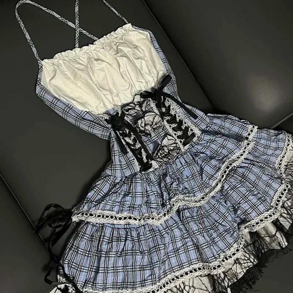 Abito Giapponese Kawaii con Cintura Sottile, Vestito Lolita Senza Maniche, Elegante Gonna in Pizzo Modellante Y2K, Estate 2026