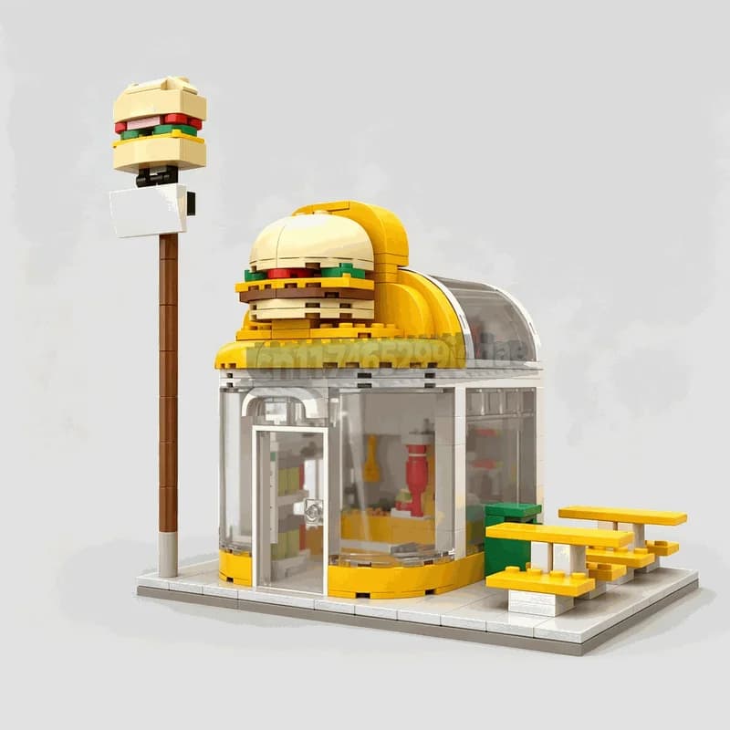 505 PCS Burger Joint Fast Food Shop Model MOC Creative Street View Building Blocks DIY Assembly Educational Collectible Display