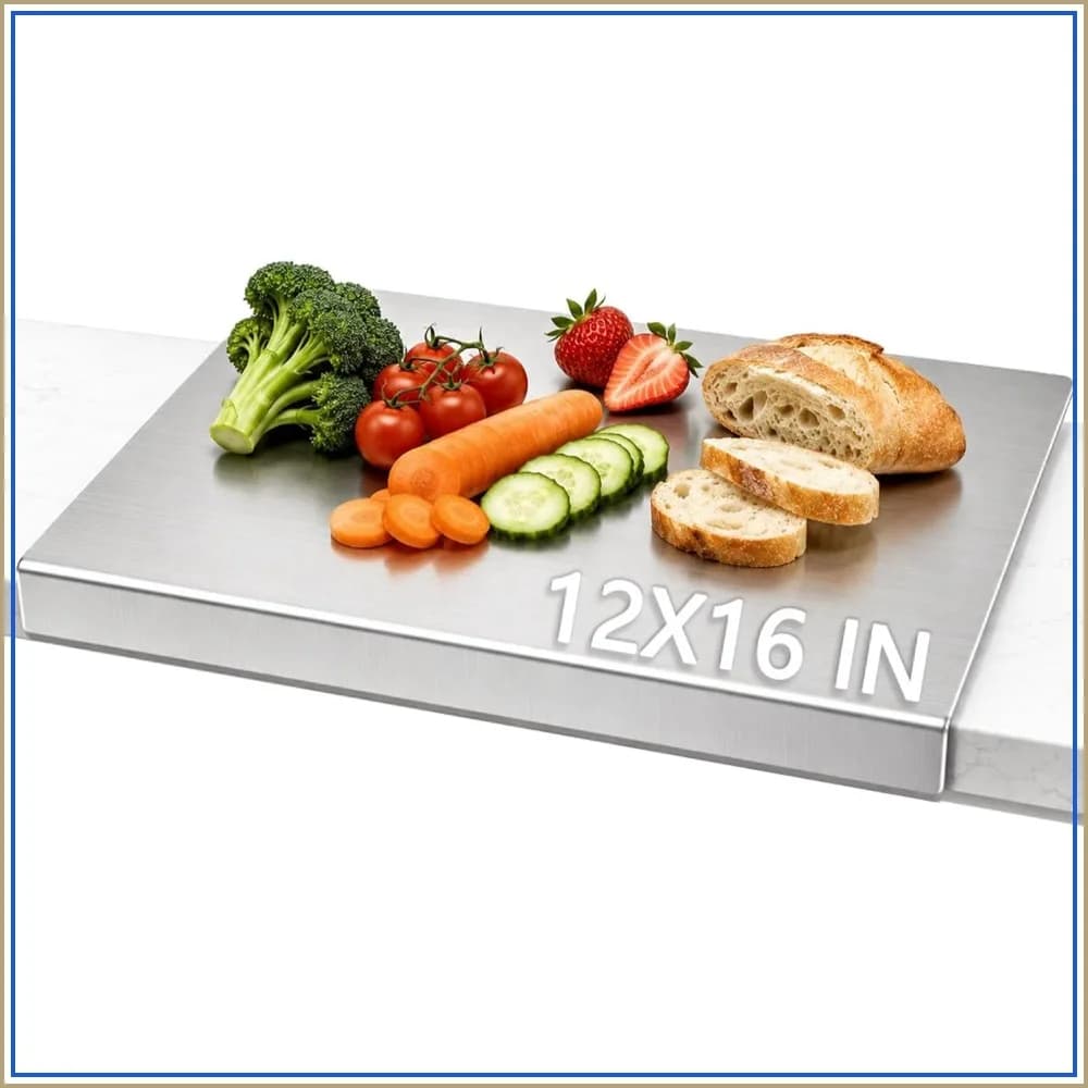 Stainless Steel Cutting Board with Lip, Double Sided Non Toxic & Non Moldy, Dishwasher Safe for Meat/Vegetable/Fruit, Large Size