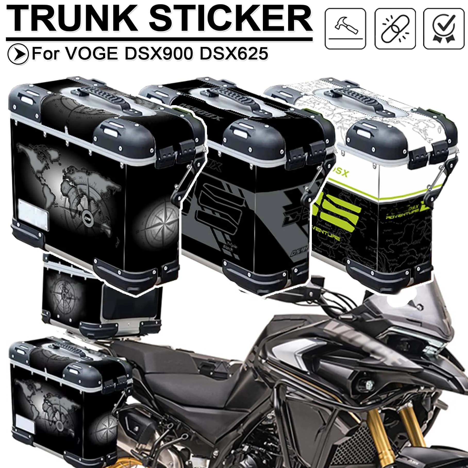 Per VOGE DSX900 DSX625 DS900X DS625X Adesivi Moto Top Case Borse laterali Decalcomanie protettive Scatola bagagli in alluminio Decor Sticker