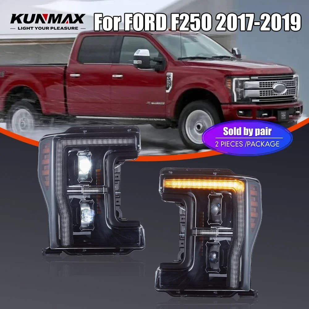 Pair of LED car headlights for FORD F250 2017-2019 front lamp DRL headlight indicators Plug and Play