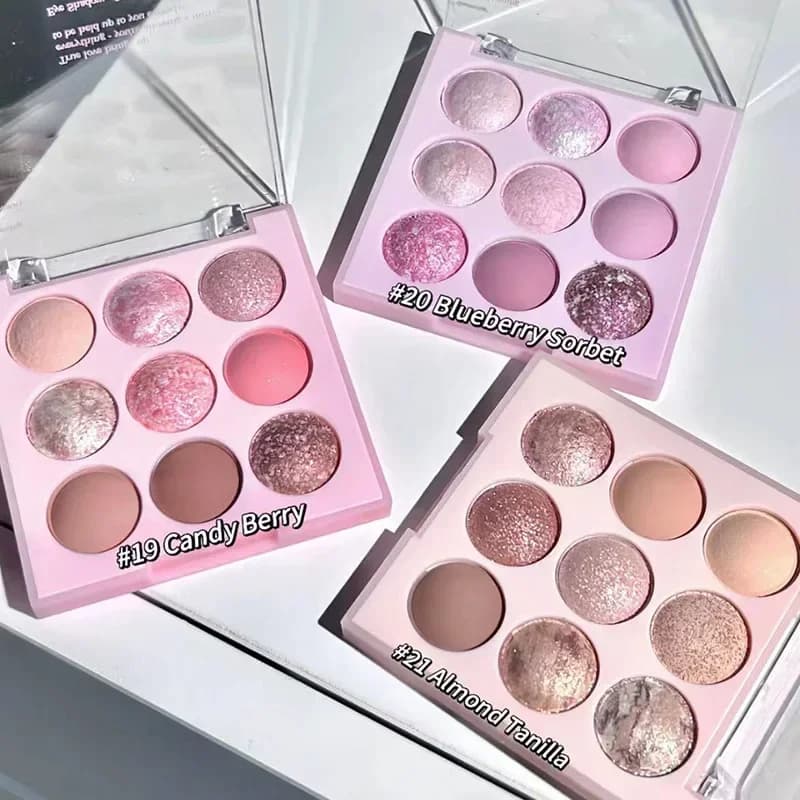 Palette Ombretti 9 Colori Ice Cream Tonalità Rosa Opachi e Shimmer Sfumature Neutre Contorno Occhi Blush Essenziale per l'Uso Quotidiano