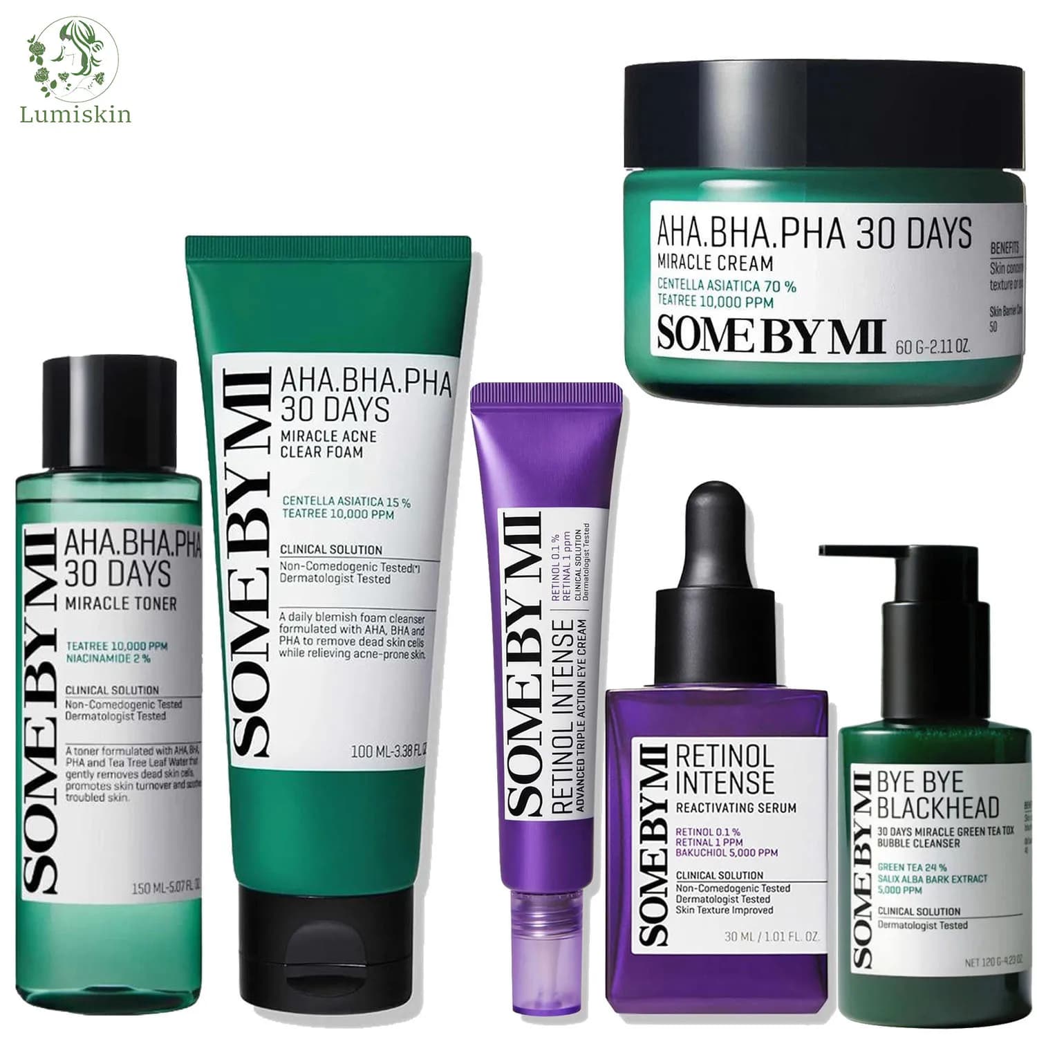 SOMEBYMI Serum al Retinolo, Cream Contourne Eyes, Tonic at the Essence of Tea Tree, Essence Viso Ringiovanente, Solar Cream with Vitamin, Korean Skin Care